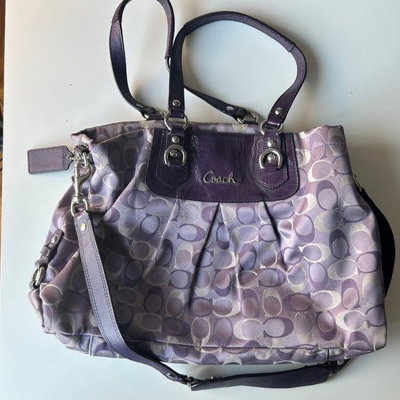 Coach Signature Canvas Purple Classic Vintage Satchel Handbag Purse - Picture 1 of 8